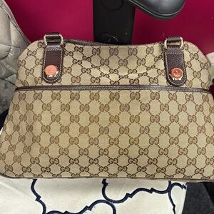 Gucci Monogram Beige and Brown Shoulder Bag
